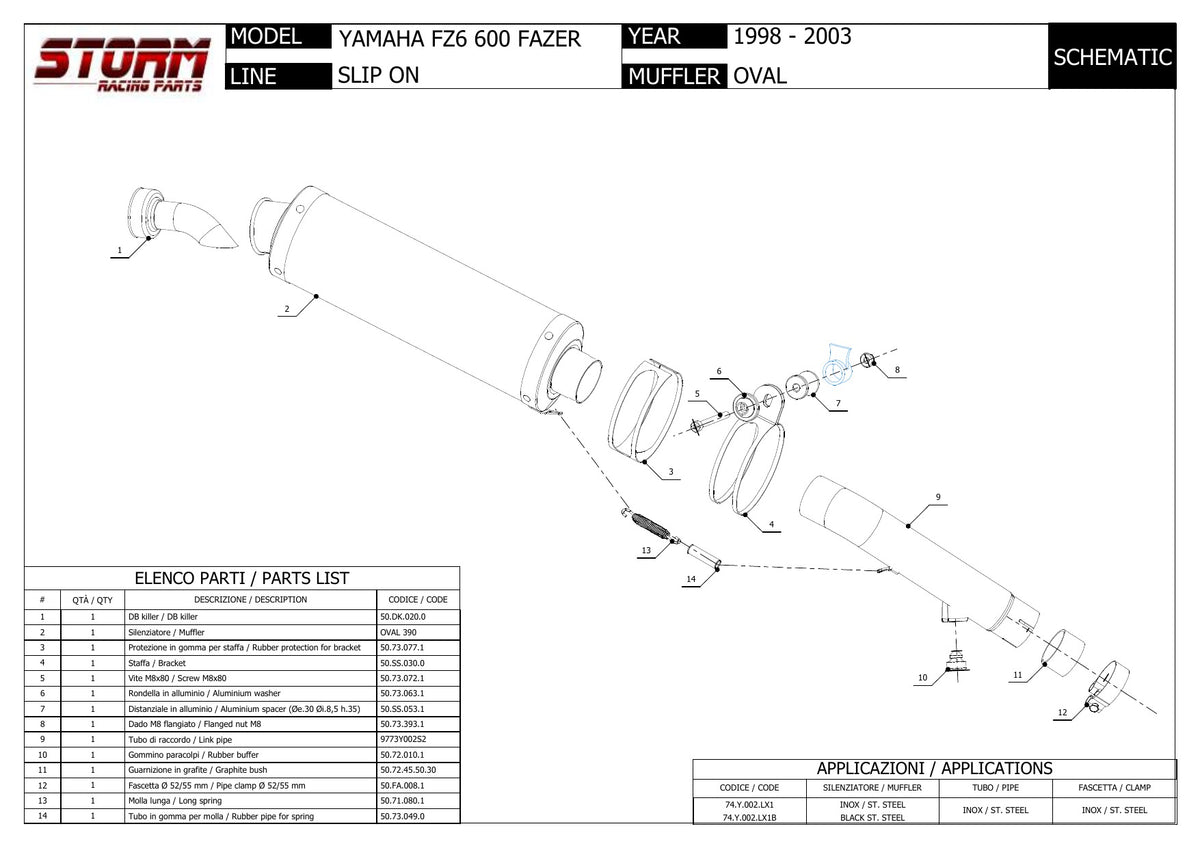STORM OVAL Auspuff schwarz passend für YAMAHA FZS 600 FAZER 1998-2003