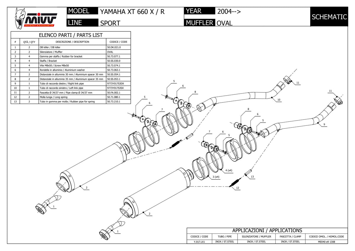 MIVV Oval Auspuff Edelstahl passend für Yamaha XT 660 X / R 2004-2016