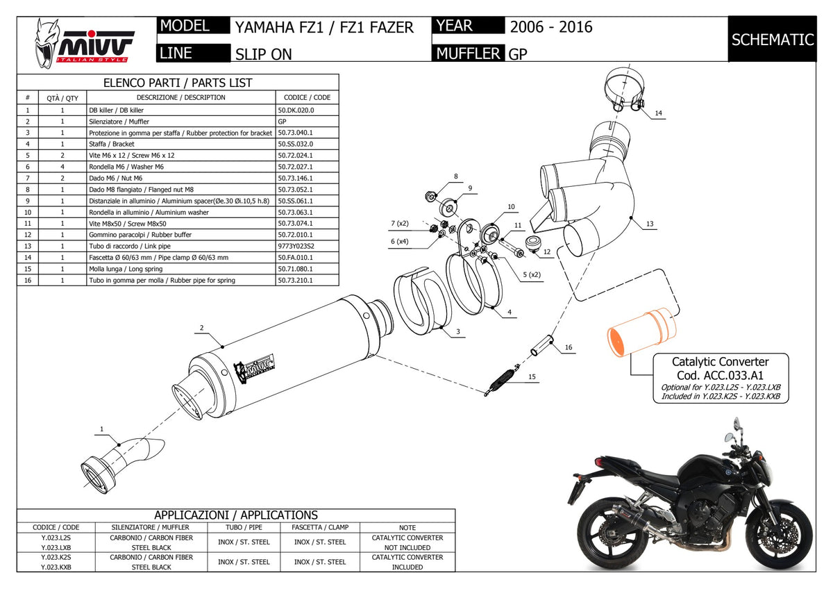 MIVV GP Auspuff schwarz passend für Yamaha FZ1 / FZ1 Fazer 2006-2016