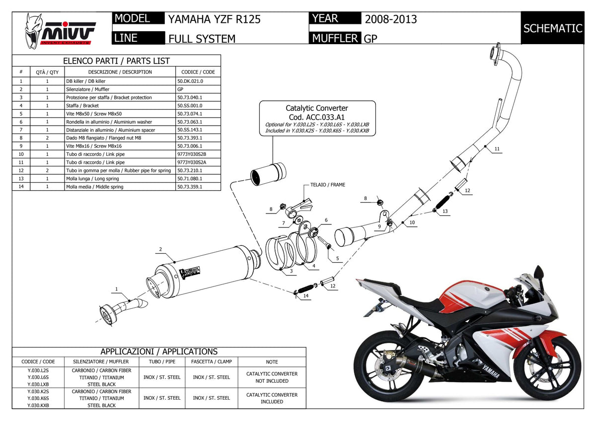 MIVV GP Auspuff Komplettanlage schwarz passend für Yamaha YZF-R125 2008-2013