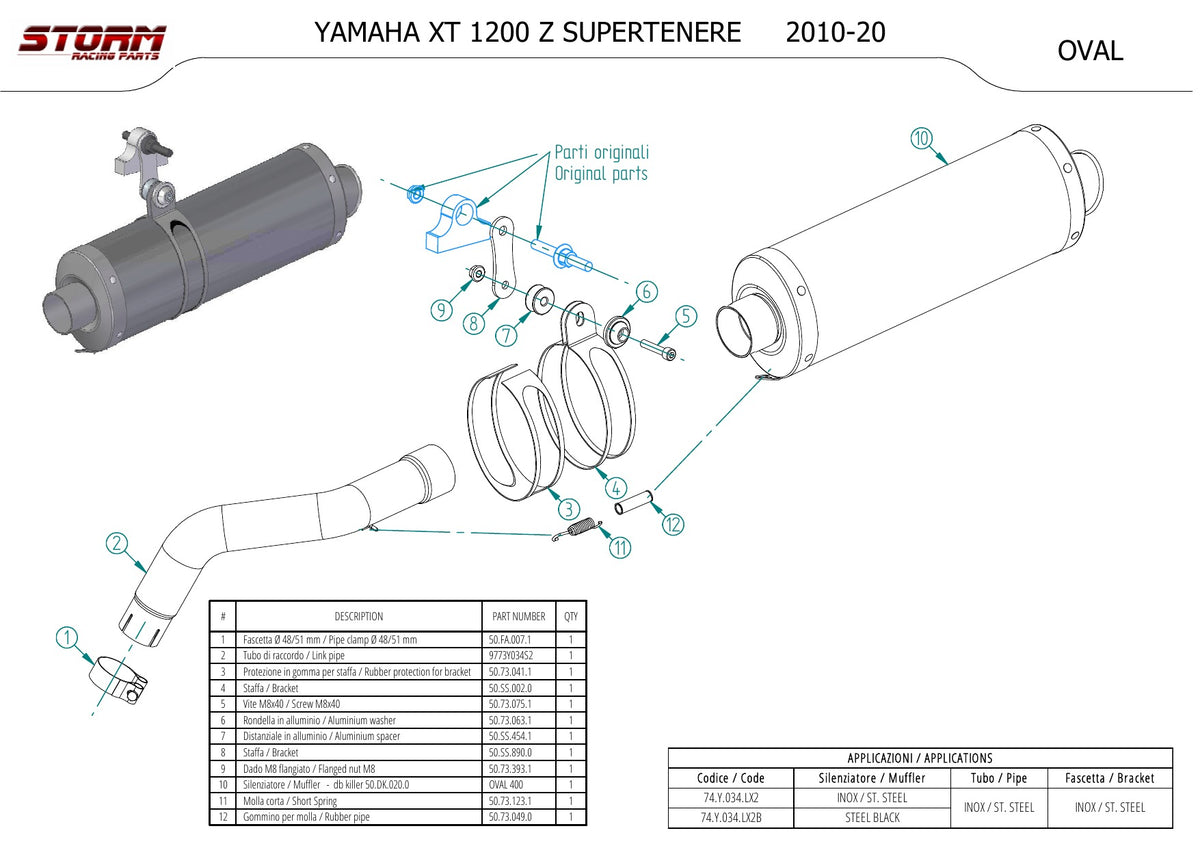 STORM OVAL Auspuff passend für Yamaha XT 1200 Z Supertenere 2010-2020