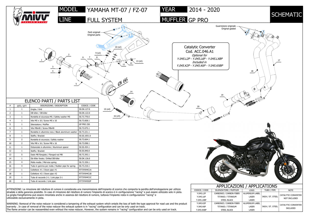 MIVV GPpro Auspuff schwarz passend für YAMAHA MT-07 2014-2020