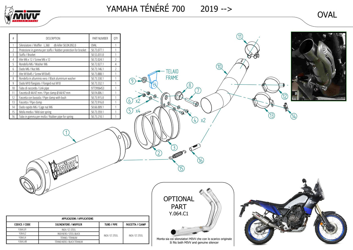 MIVV Oval Auspuff Titan schwarz passend für YAMAHA Tenere 700 2019-2026