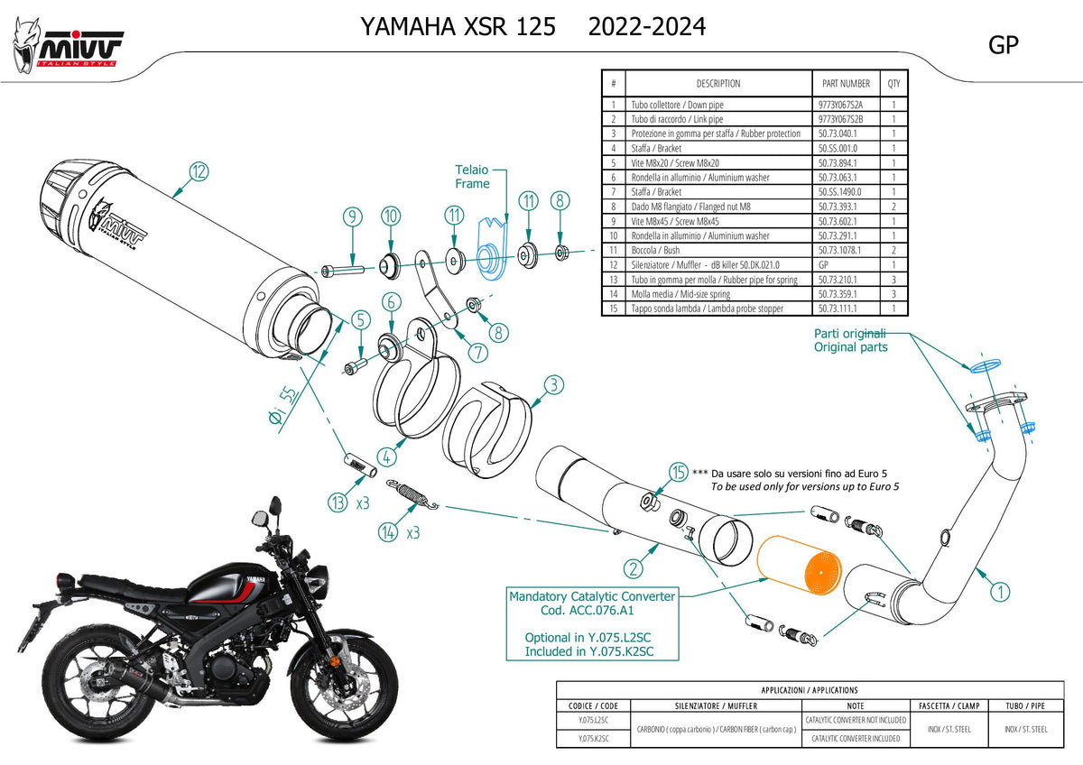 MIVV GP-C Auspuff Komplettanlage Carbon passend für YAMAHA XSR 125 2022-2024