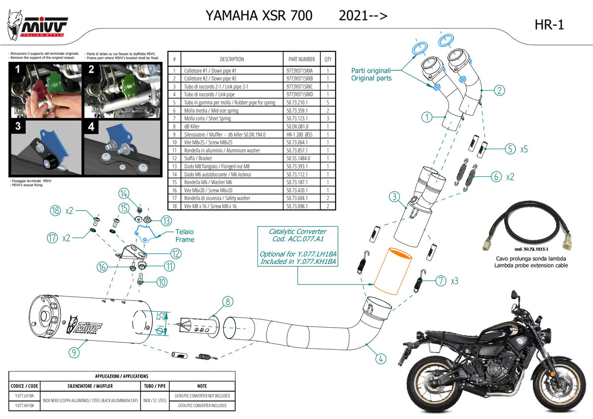MIVV HR-1 Auspuff schwarz passend für YAMAHA XSR 700 2021-2024
