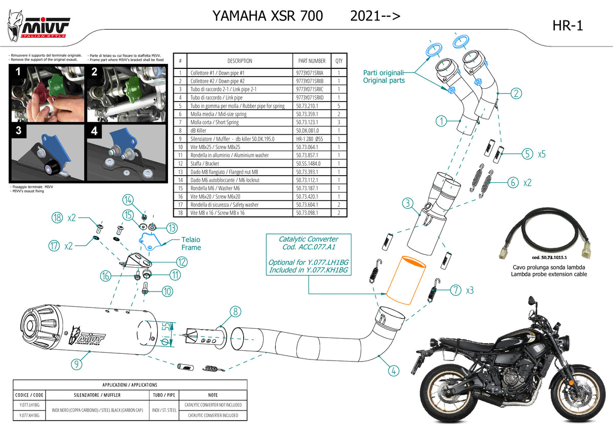 MIVV HR-1 Auspuff Komplettanlage schwarz passend für YAMAHA XSR 700 2021-2024