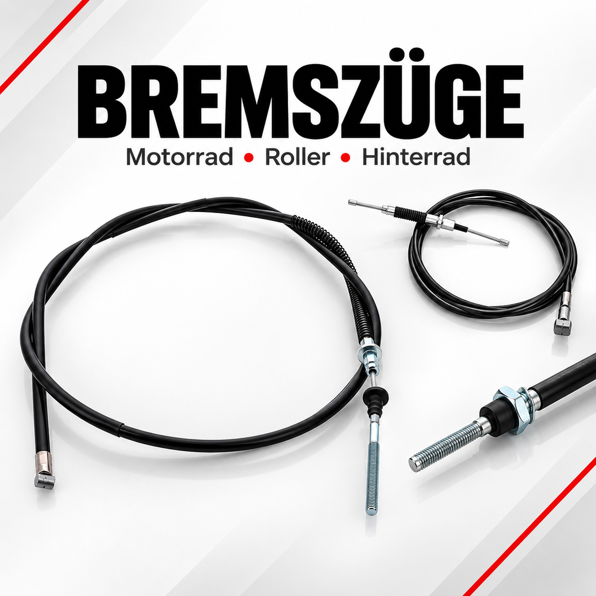 Schwarze Bremszüge für Motorräder und Roller mit Anschluss- und Gewindedetails
