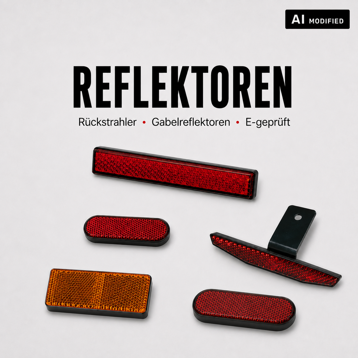 Verschiedene rote und orange Motorrad-Reflektoren und Rückstrahler mit Halterungen