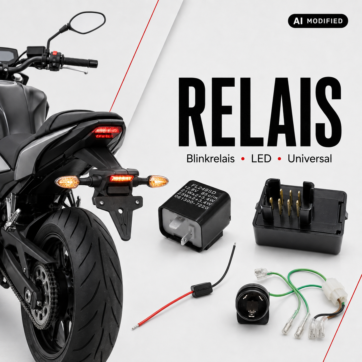 Motorradheck mit Blinkern und verschiedenen Blinkrelais für Motorräder