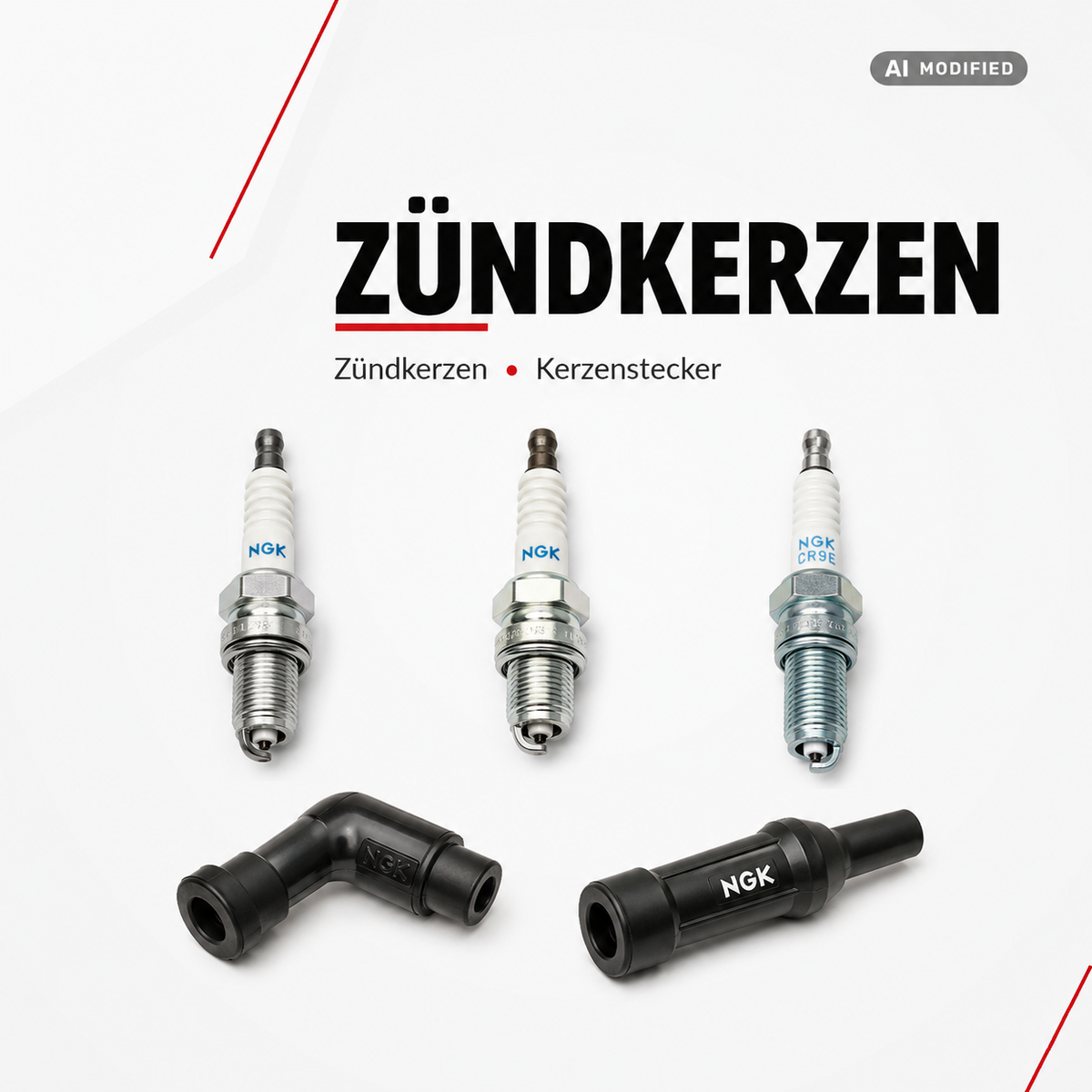 Verschiedene Zündkerzen und Kerzenstecker für Motorräder und Roller