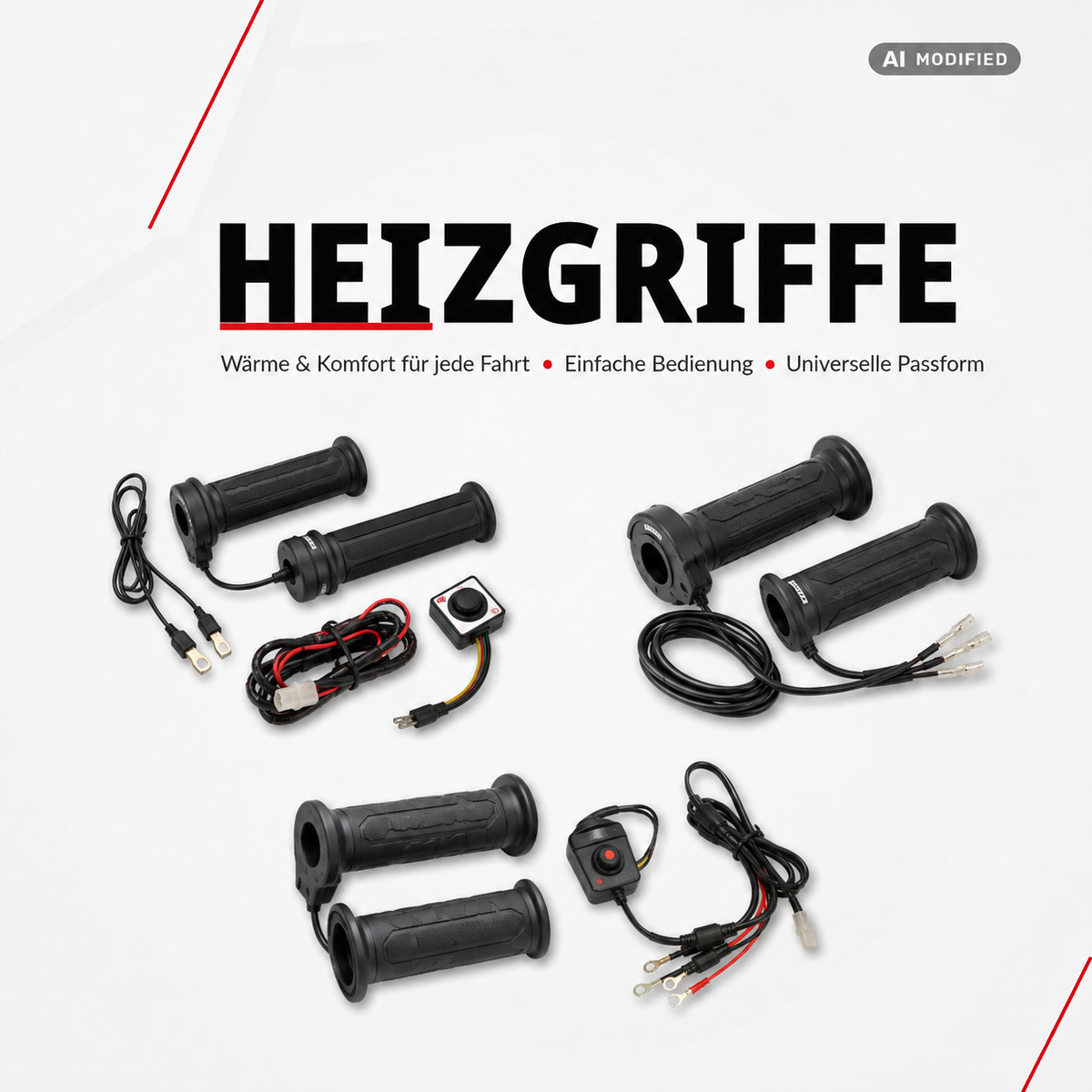 Verschiedene Motorrad-Heizgriffe mit Bedienelementen