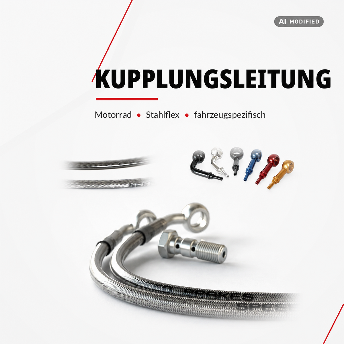 Stahlflex-Kupplungsleitungen mit verschiedenen Anschlüssen für Motorräder