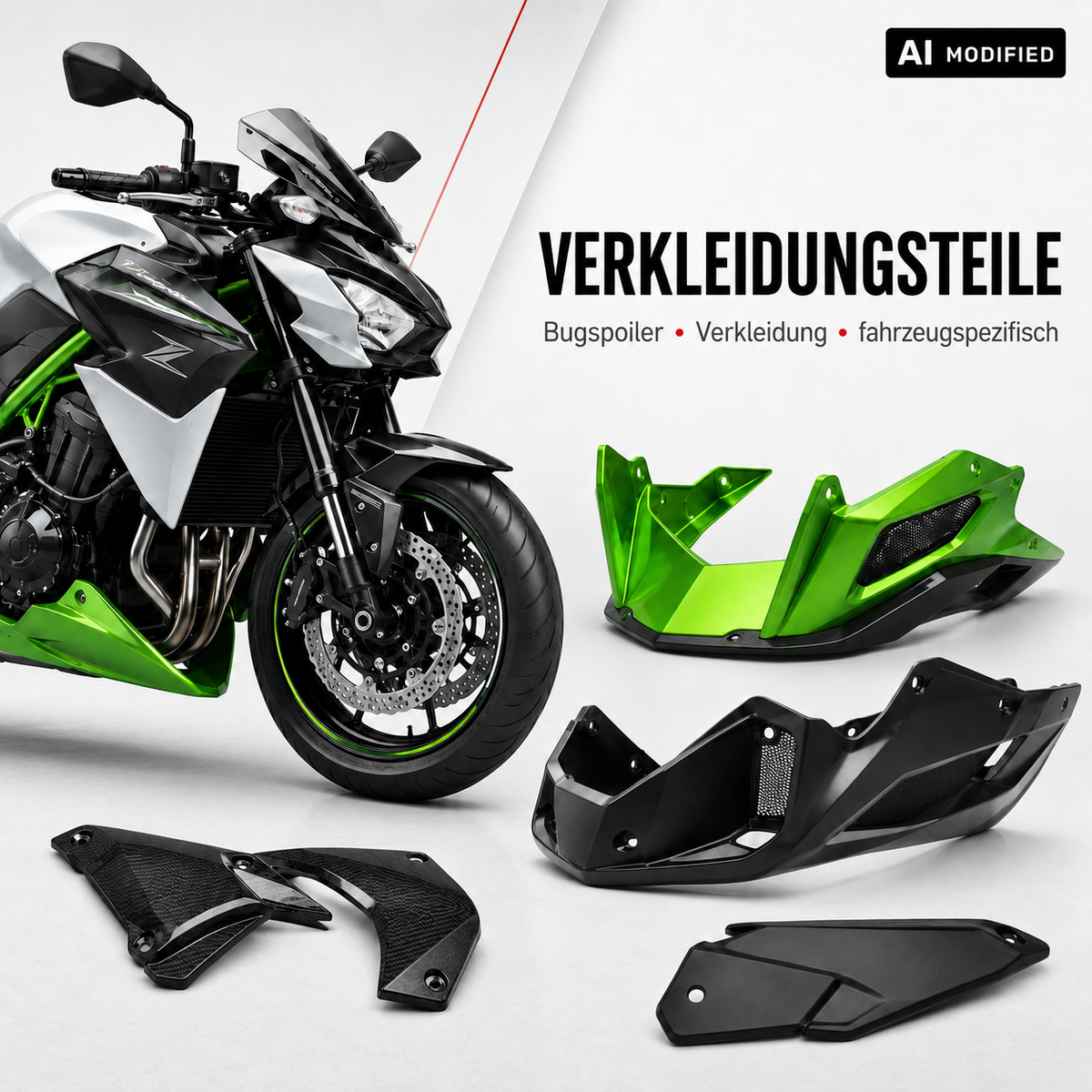 Motorrad mit Verkleidungsteilen und Verkleidungszubehör im modernen Kategoriedesign