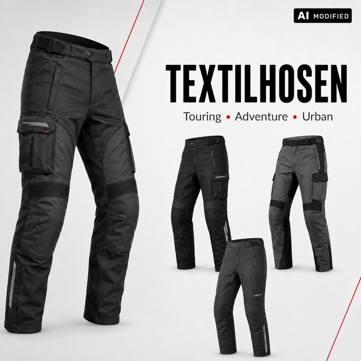 Motorrad-Textilhosen für Touring, Adventure und Urban in schwarzen und grauen Ausführungen