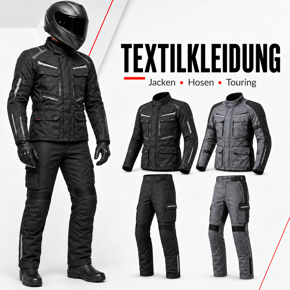 Motorrad-Textilkleidung mit Textiljacken und Textilhosen für Touring, Adventure und Urban