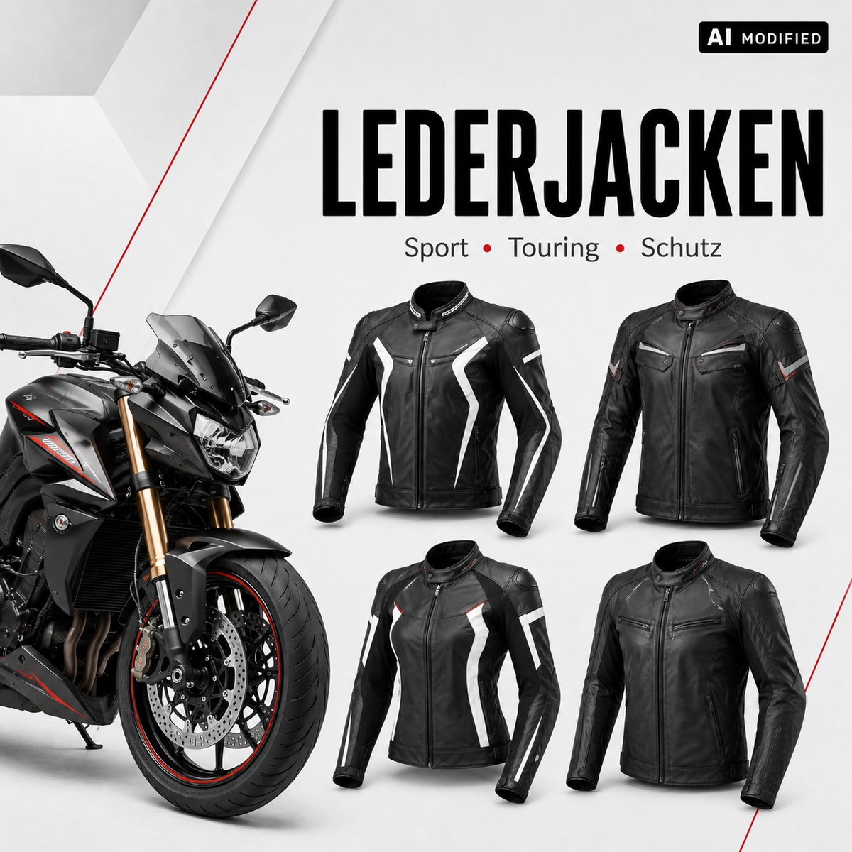 Motorrad-Lederjacken für Sport und Touring in schwarzen sowie schwarz-weißen Ausführungen mit Protektoren