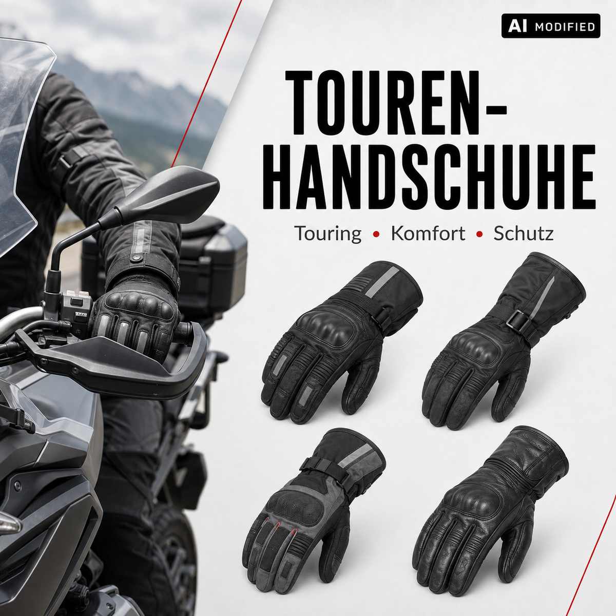 Touren-Motorradhandschuhe in verschiedenen schwarzen Ausführungen für komfortables und geschütztes Fahren
