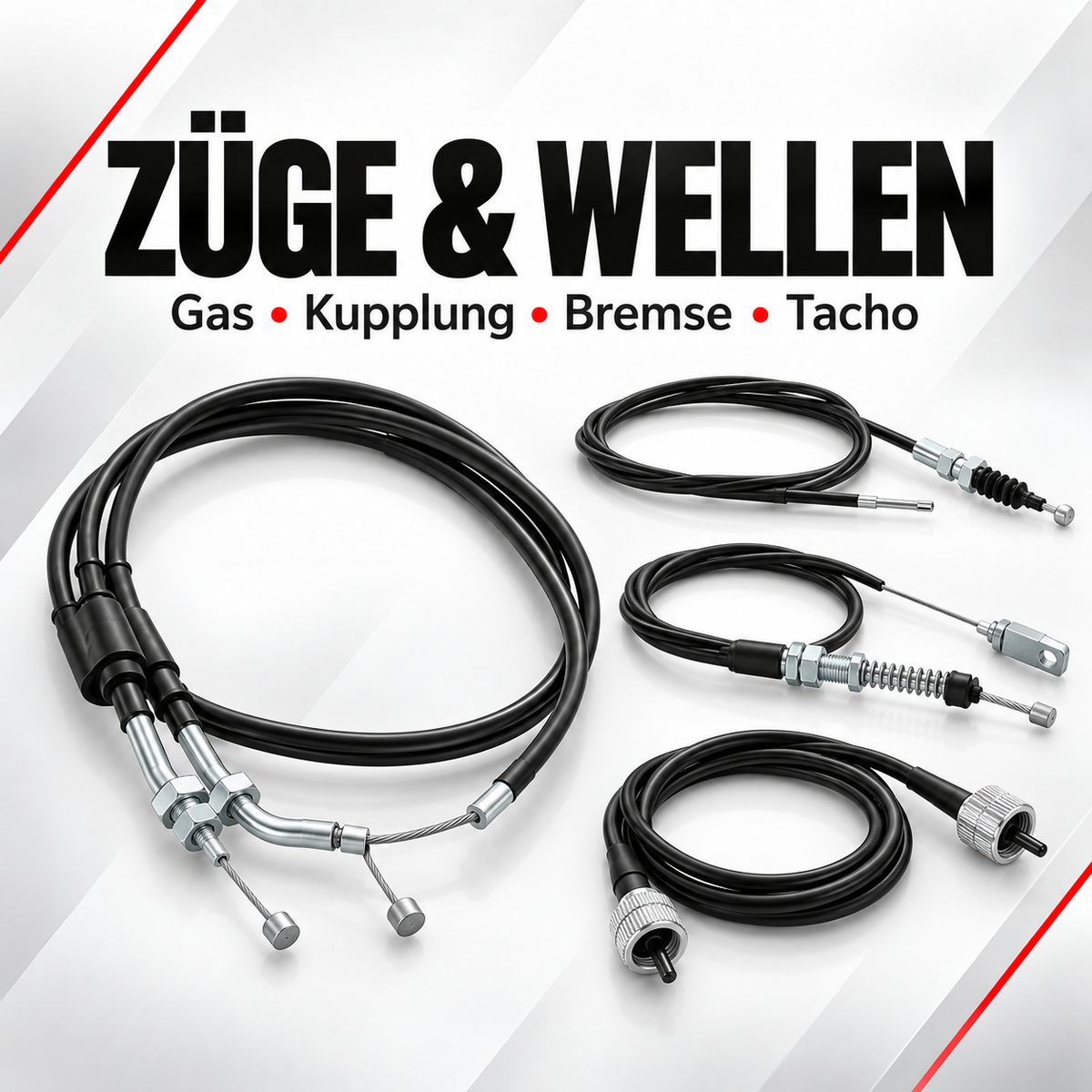 Gaszüge, Kupplungszüge, Bremszüge und Tachowellen für Motorräder und Roller