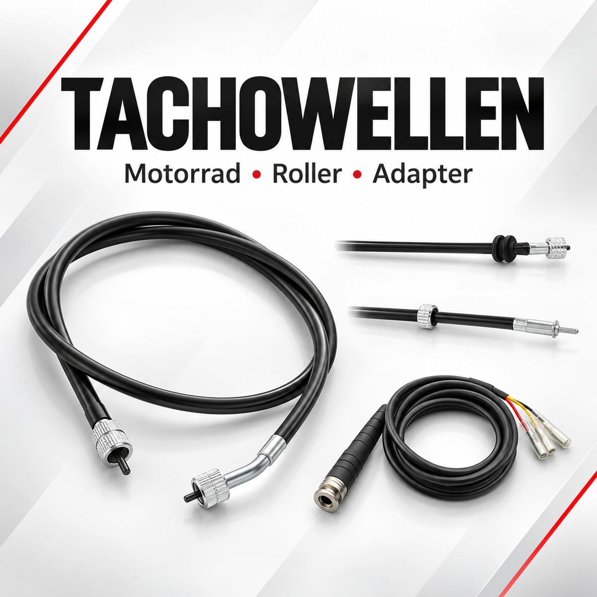 Tachowellen für Motorräder und Roller mit Anschlussdetails und Adaptern