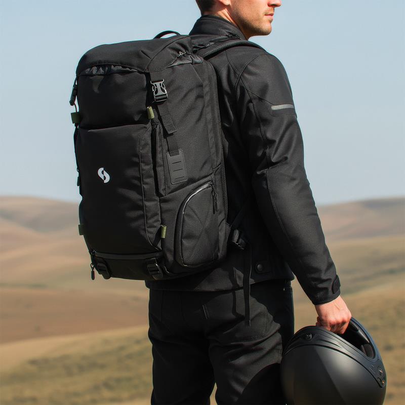 SCHNORR BP45 BagPack 45 - 2in1 Motorrad Rucksack/Hecktasche 45L, Helmhalterung
