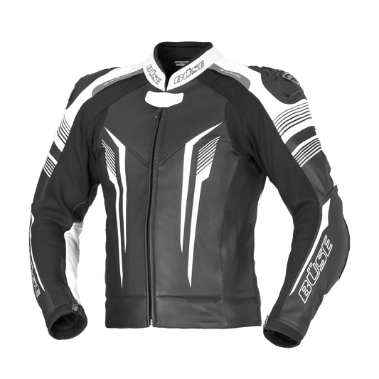 BÜSE Tormo Motorrad-Lederjacke schwarz/weiß mit Protektoren