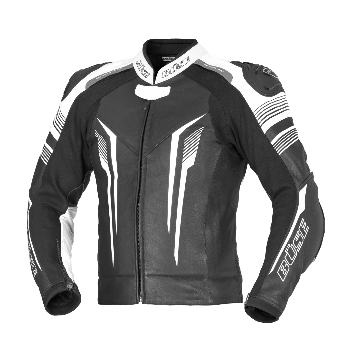 BÜSE Tormo Motorrad-Lederjacke schwarz/weiß mit Protektoren