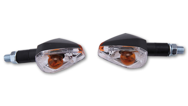 SHIN YO Motorrad Blinker Big Peak Schwarz klares Glas E-geprüft (Paar)