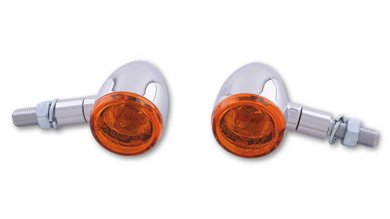 SHIN YO MINI BULLET Motorrad Blinker Chrom / Glas Orange, E-geprüft (Paar)