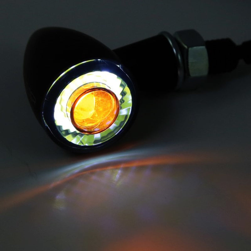 HIGHSIDER Apollo Bullet Motorrad LED Blinker Positionslicht 2in1 Schwarz Paar