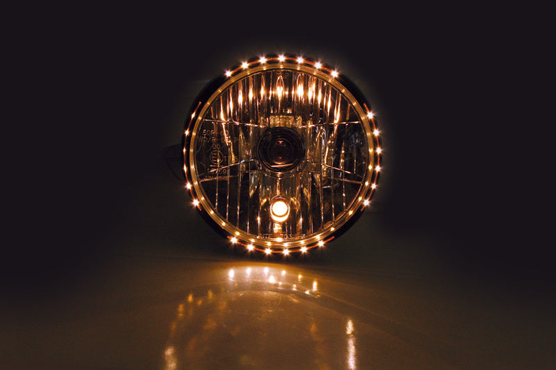 SHIN YO Reno 2 Motorrad Scheinwerfer 7 Zoll Schwarz mit LED Positionsleuchte