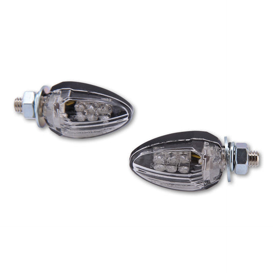 SHIN YO Motorrad Mini LED Blinker Drop Schwarz Klar E-geprüft (Paar)
