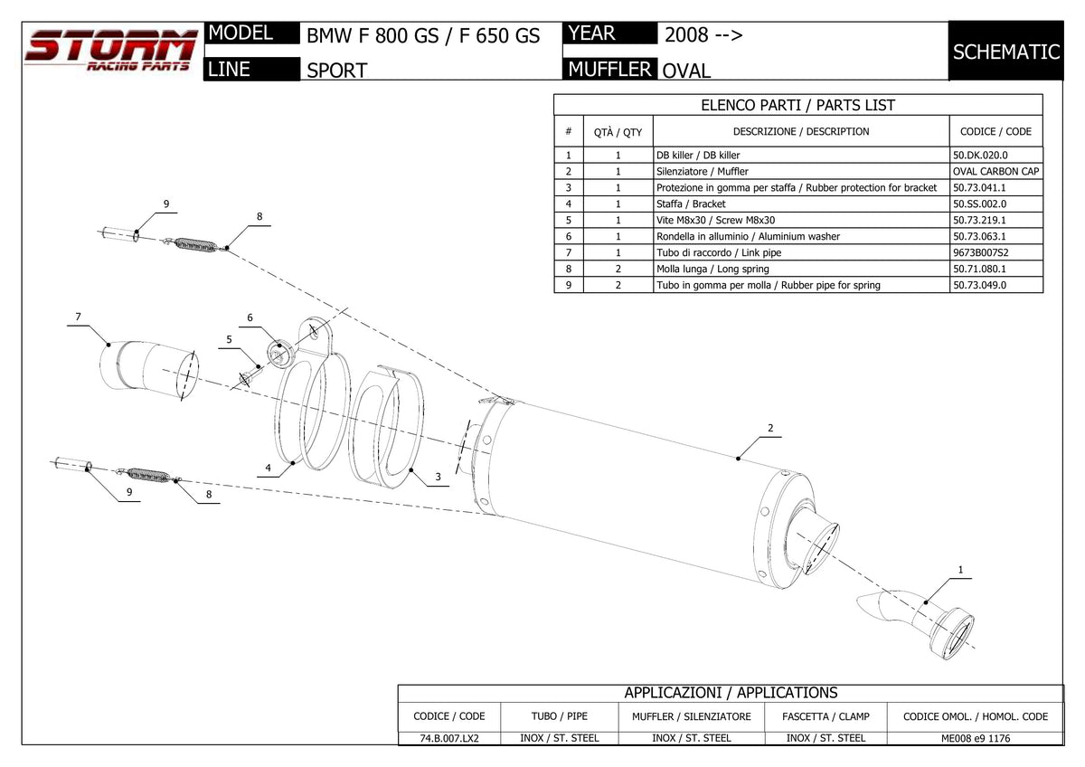 STORM OVAL Auspuff schwarz passend für BMW F 650 GS 2008-2012