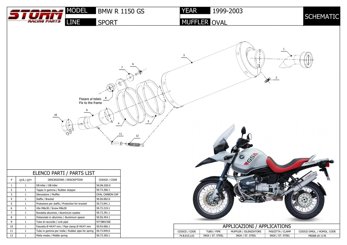 STORM OVAL Auspuff schwarz passend für BMW R 1150 GS 1999-2003