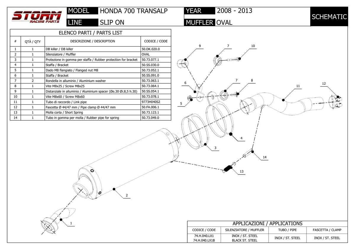 STORM OVAL Auspuff passend für HONDA XLV TRANSALP 700 2008-2013