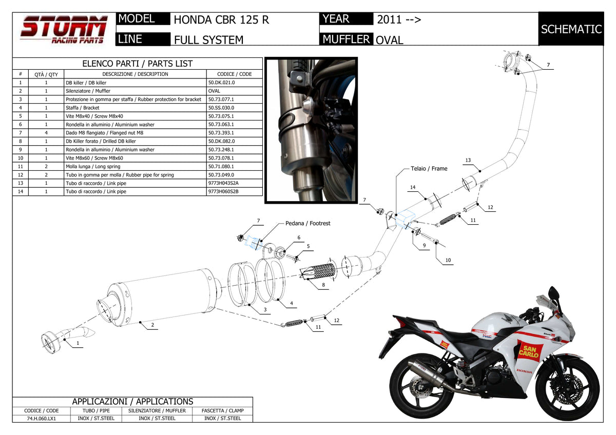 STORM OVAL Auspuff Komplettanlage schwarz passend für Honda CBR 125 R 2011-2016