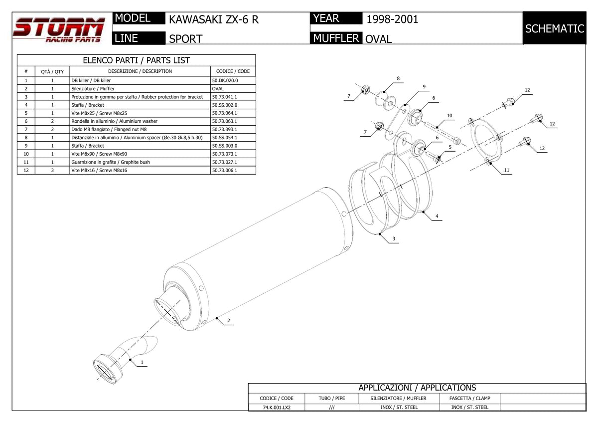 STORM OVAL Auspuff schwarz passend für Kawasaki ZX-6R 1998-2001