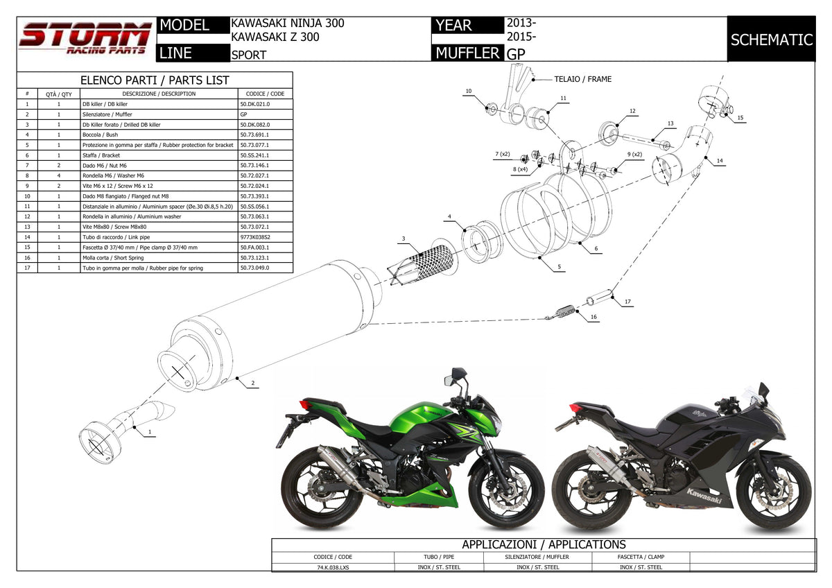 STORM GP Auspuff schwarz passend für KAWASAKI NINJA 300 2013-2016
