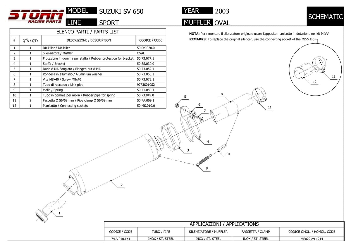 STORM OVAL Auspuff passend für Suzuki SV 650 2003-2003