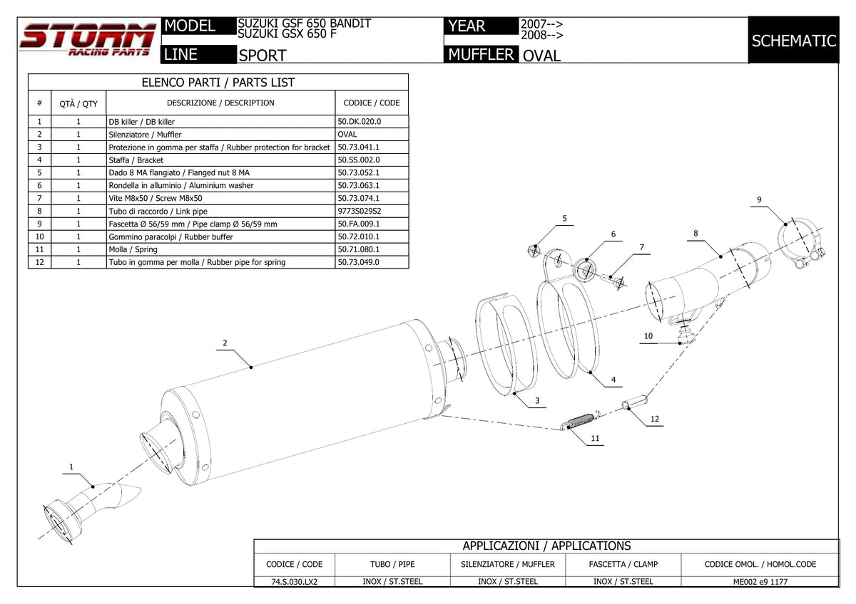 STORM OVAL Auspuff silber passend für SUZUKI GSF 650 BANDIT 2007-2015