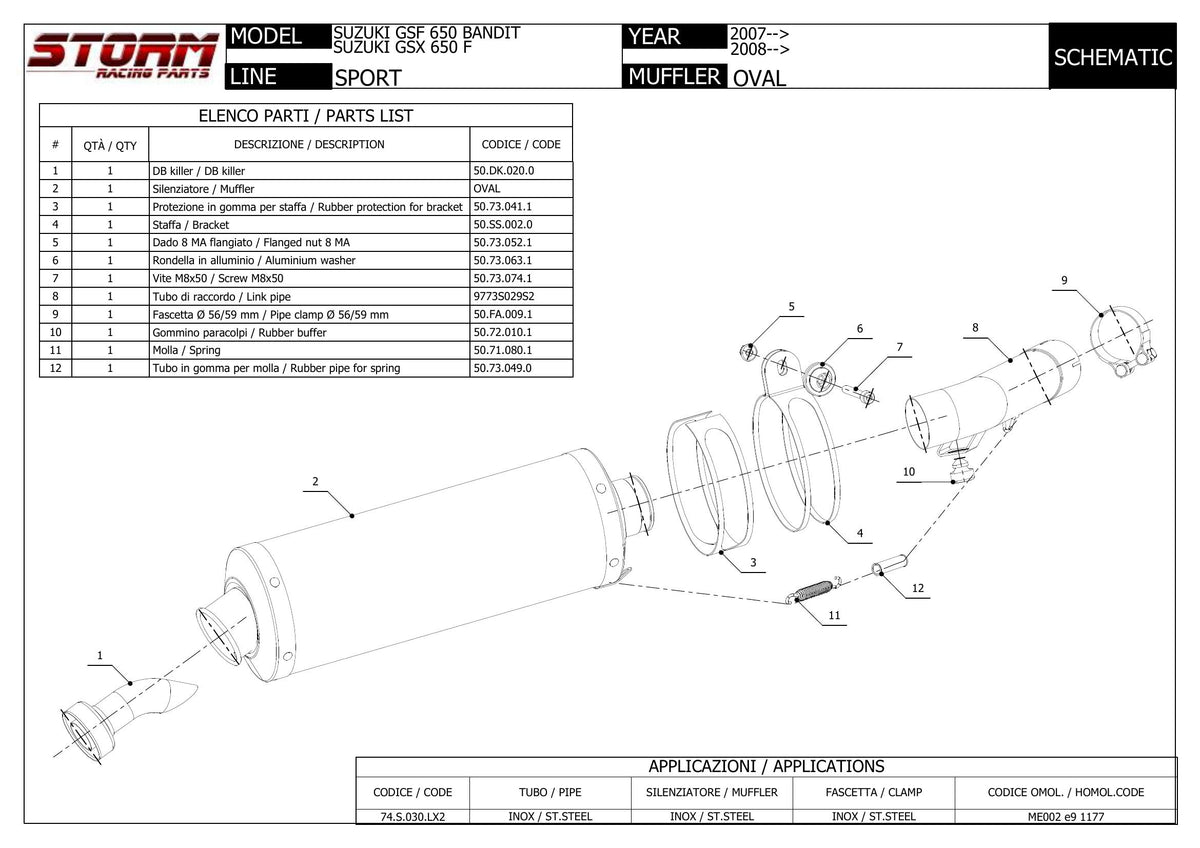 STORM OVAL Auspuff schwarz passend für SUZUKI GSF 650 BANDIT 2007-2015