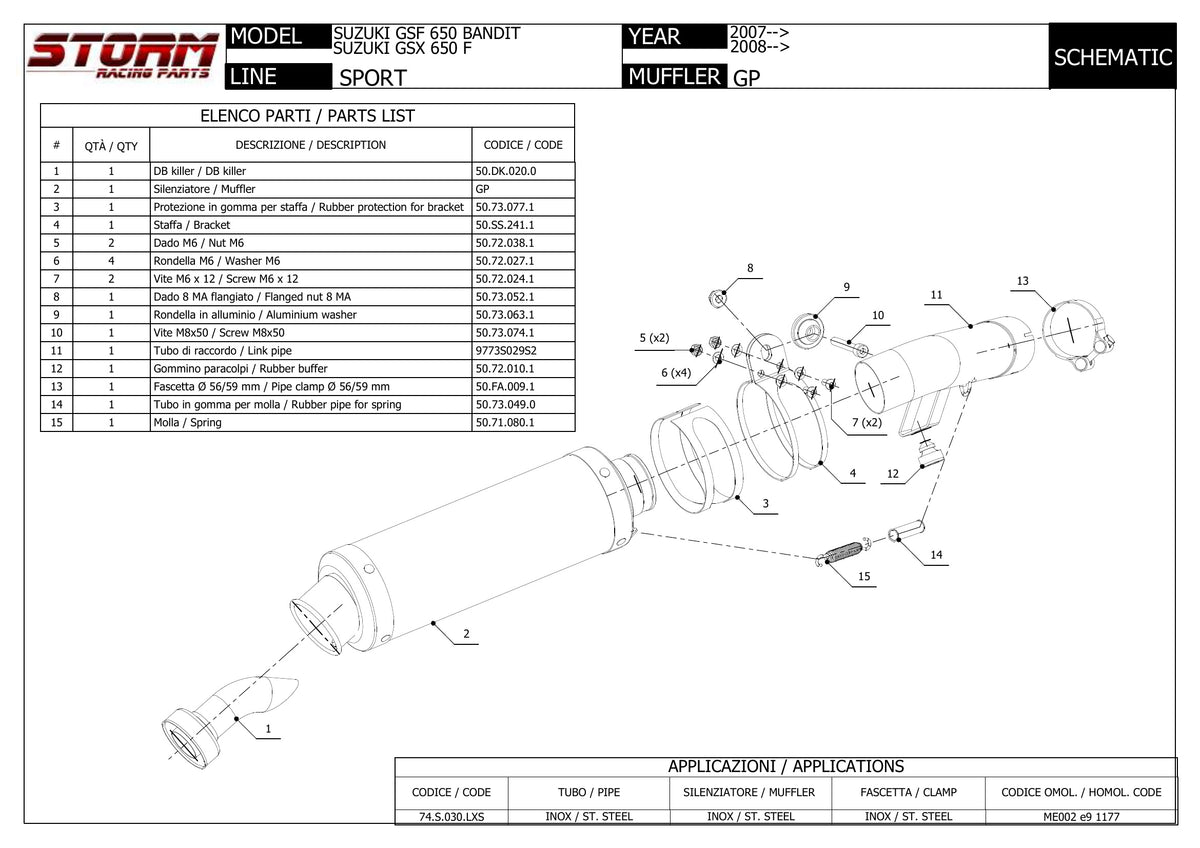 STORM GP Auspuff schwarz passend für SUZUKI GSX 650 F 2008-2015