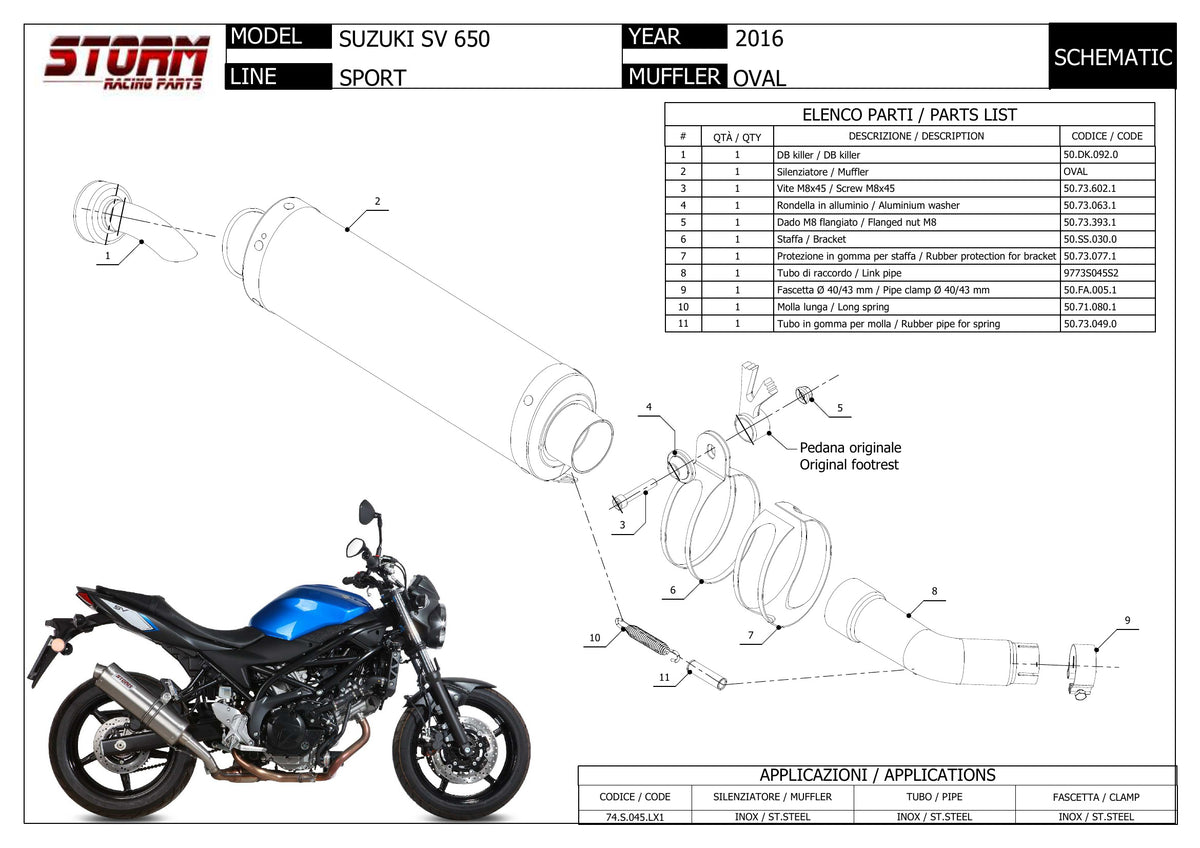 STORM OVAL Auspuff schwarz passend für Suzuki SV 650 2016-2024