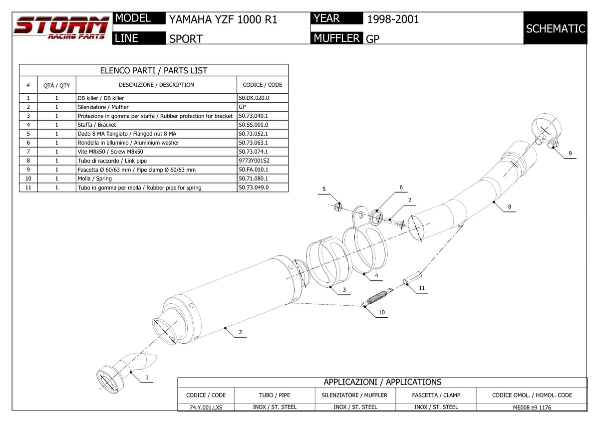 STORM GP Auspuff schwarz passend für Yamaha YZF-R1 1998-2001