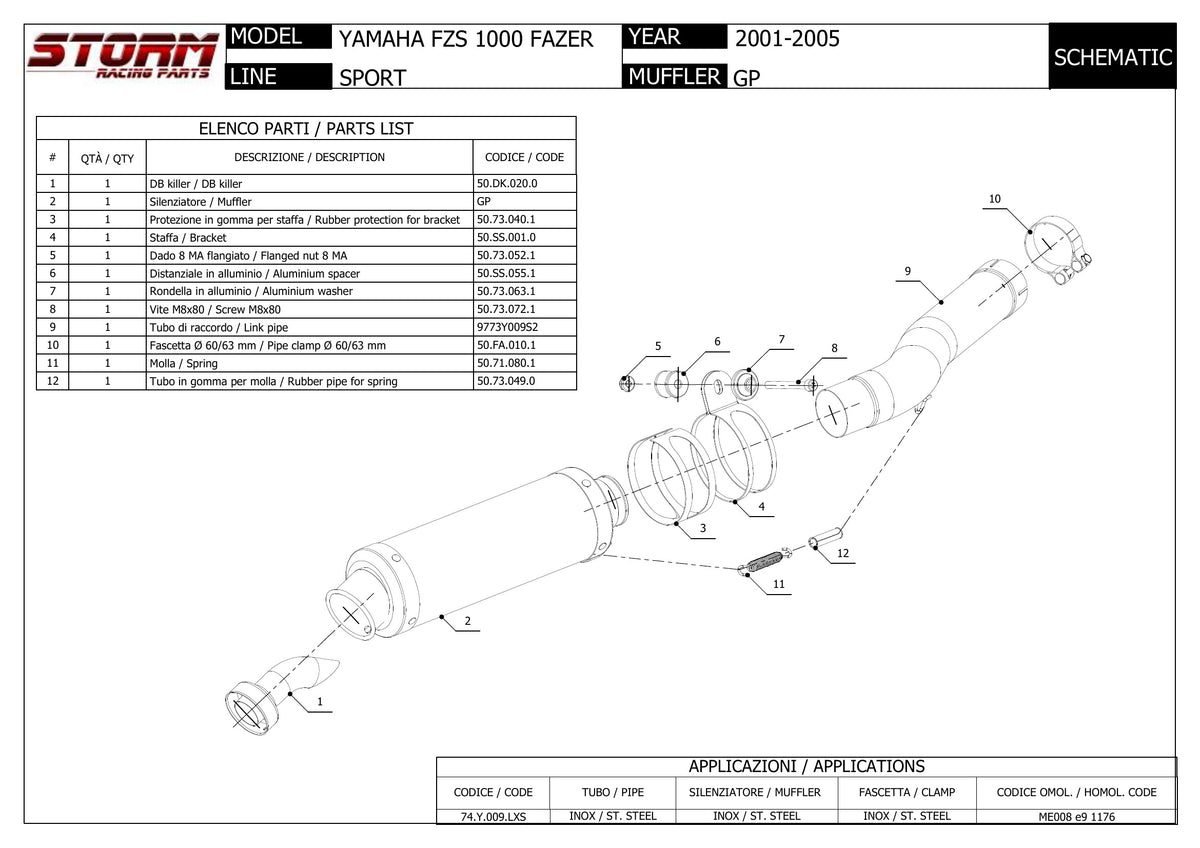 STORM GP Auspuff schwarz passend für Yamaha FZS 1000 Fazer 2001-2005