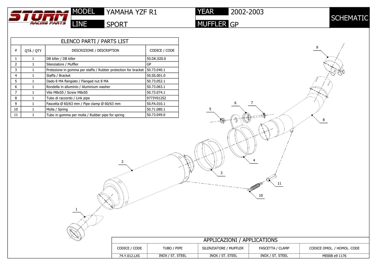 STORM GP Auspuff schwarz passend für Yamaha YZF-R1 2002-2003