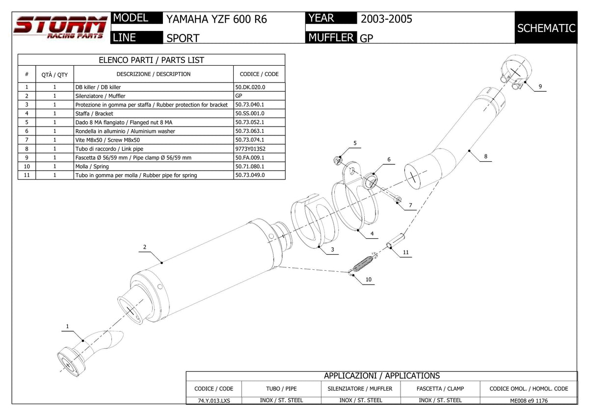 STORM GP Auspuff schwarz passend für Yamaha YZF-R6 2003-2005