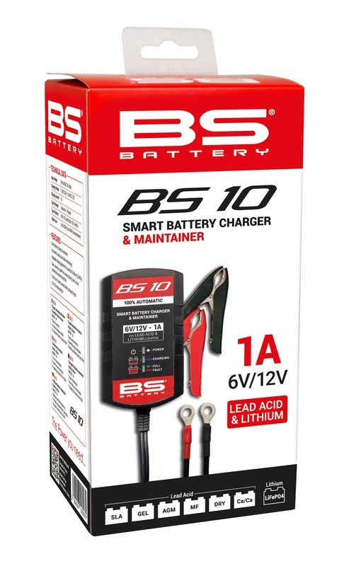 BS BATTERY BS10 6V/12V Motorrad Batterieladegerät 1A – für Lithium & Blei