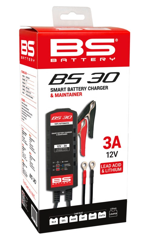BS BATTERY BS30 12V Motorrad Batterieladegerät 3A – geeignet für Blei & Lithium