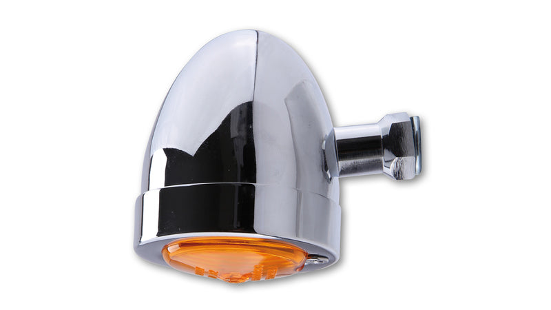 HIGHSIDER smart Bullet Flat Motorrad Blinker Chrom Gelb Glas E-geprüft (1Stck)