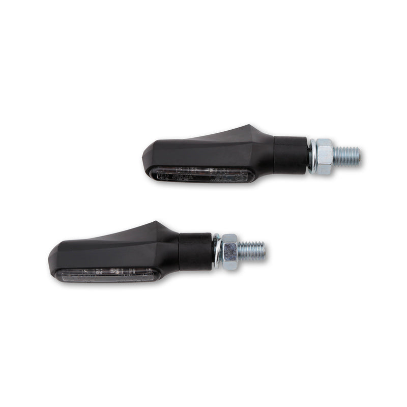 HIGHSIDER smart Motorrad LED Blinker Shorty-Fin Schwarz Glas Rauchgrau (Paar)